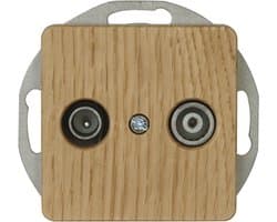 Antenne Stopcontact - TV Contact - Signaal Verdelen - Twee Uitgangen - Eikenhout