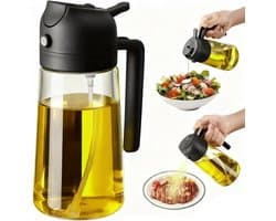 Glazen spuitfles van 470 ml (16 oz) - 2-in-1 olijfoliefles, een onmisbaar keukenhulpmiddel geschikt geschikt voor airfryers, salades, koken, grillen en bakken (zwart). Bezoek de JIMYOU-winkel.