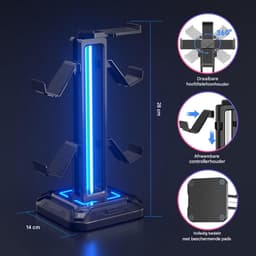 Elkuaie Headsetstandaard - Gamepadhouder - 360° Draaibaar Met Verlichting - 1 Stuk - Zwart — thumbnail 3