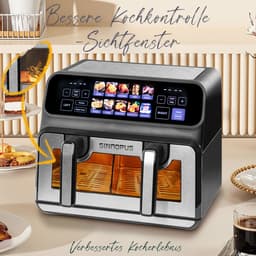 Dual Basket Airfryer XXL - 9 Liter - 2200W Krachtig - Met Kijkvenster - Dubbele Zone - Kleuren LED Display - Onafhankelijke Bakmanden - Zwart — thumbnail 10