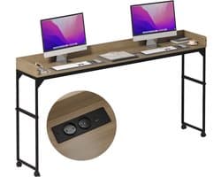 DreamDesk Verrijdbaar Bureau op Wielen Laptop & Werkbureau – Standing Desk - Bureaublad - Sta Bureau - Overbed tafel - Bed tafel - Past Over Bed - Bedtafeltje - Verstelbare tafel - 213 cm – Oakwood