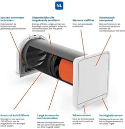 Airflow 200AW – decentrale ventilatie met warmteterugwinning – Ø200 mm – 100 m³/u – voor grotere ruimtes - tot 10 units DRAADLOOS met elkaar koppelbaar — thumbnail 3