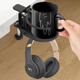Allecto - Bureauklem Controller Stand - Draaibare hoofdtelefoonhanger - 3-in-1 - pc - kabelorganizer - Vervangbare bekerhouder - geschikt voor Allecto modellen - zwart — thumbnail 2