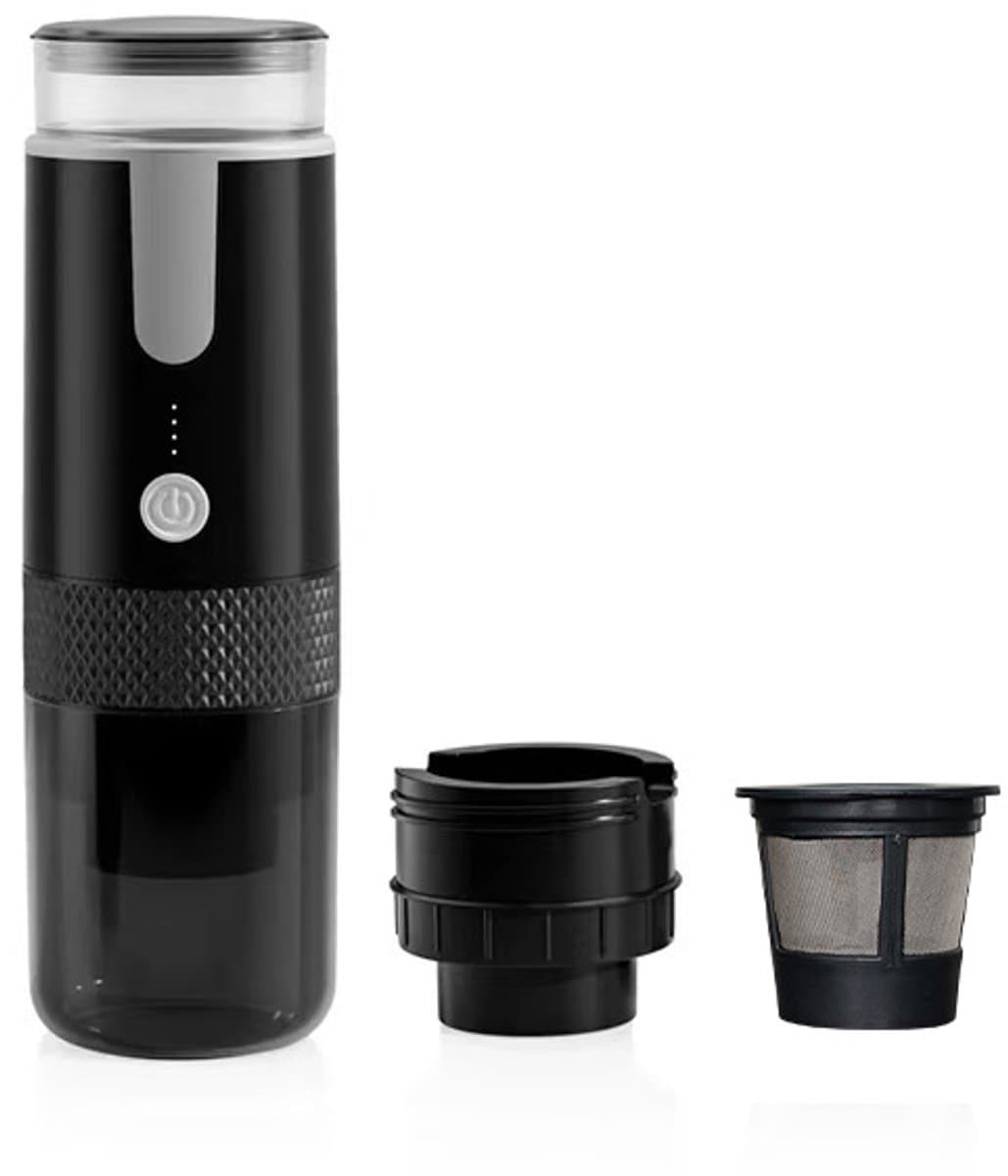 Draagbare espressomachine, oplaadbare mini-koffiemachine met capsuleaansluiting, geschikt voor kamperen, reizen, buitenactiviteiten en campers. Inclusief capsules en koffiepoeder. — afbeelding 1