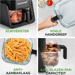 Heteluchtfriteuse Grill - Airfryer Combi - Gezond Koken - Transparante Kom - 4.2 Liter - Zwart — thumbnail 4