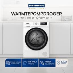 Heinner HHPD-HMY80IVFC+++ Warmtepompdroger 8 kg – Inverter Motor – 15 Programma’s met Anti-kreuk – Digitaal Display – Wit – 5 Jaar Garantie — thumbnail 5