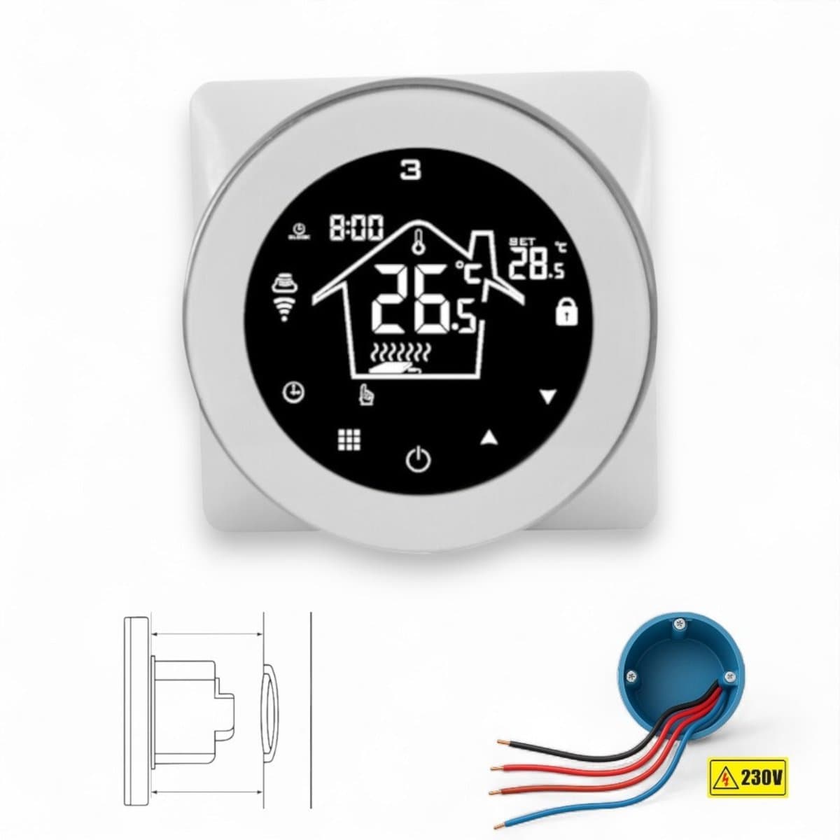 Wifi Inbouw Thermostaat | Touchscreen App bediening | Inbouw | Programmeerbaar | Tuya Smart Life | Google Home Alexa | Wit — afbeelding 1