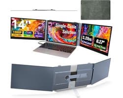Draagbare Monitor Laptop – Mobiele Scherm Extender – Laptop Display Extra – USB-C Monitor – 14 Inch Full HD – Ultradun & Lichtgewicht – Triple Screen Plug & Play
