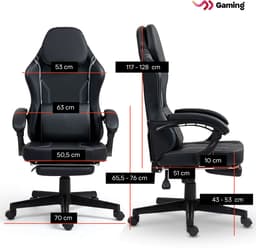 VDD Gaming - Gamestoel met massagefunctie en voetsteun - Gaming chair in de kleur Zwart - Game stoel met nekkussen & verstelbaar rugkussen - Ergonomische bureaustoel met padded armsteunen - Max draagvermogen 150 kg - Verstelbare ruggensteun — thumbnail 5