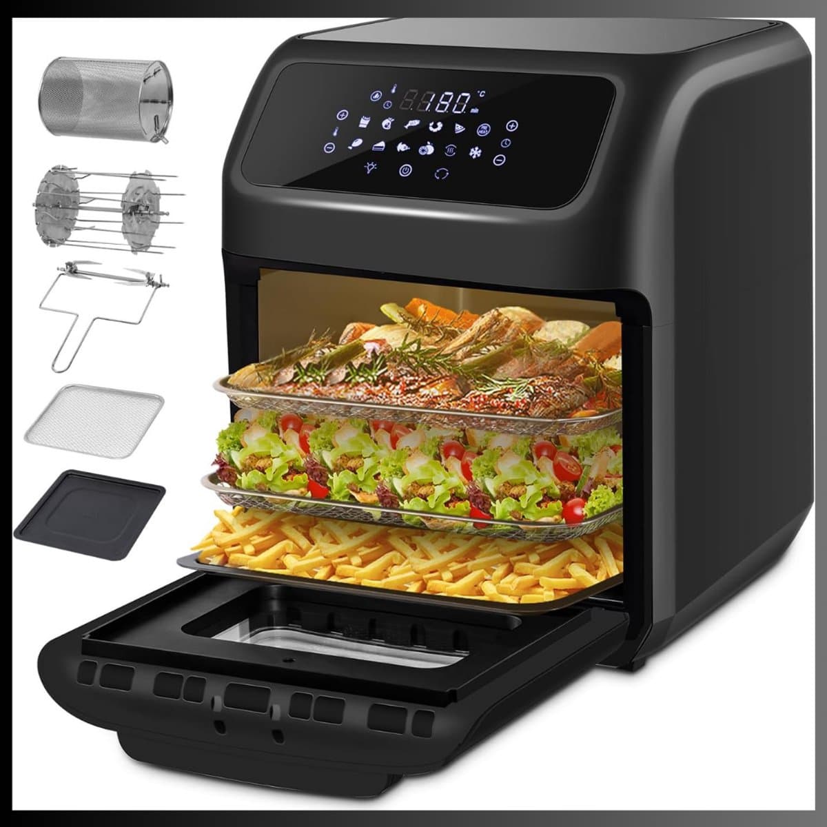 Aurixi® Airfryer XXL - Mini-oven - Heteluchtfriteuse - 12L - 12 Programma's - Zwart - 38cm x 38cm x 44cm — afbeelding 1
