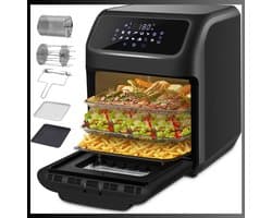Aurixi® Airfryer XXL - Mini-oven - Heteluchtfriteuse - 12L - 12 Programma's - Zwart - 38cm x 38cm x 44cm