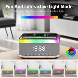 Namajunas - 5-in-1 Wireless LED Speaker - Draadloos - Bluetooth Speaker - 6 Ambient-lampen - Digitale klok, LED-display - Draadloze Muziek Box - Draadloze Oplader - Wireless charger - GSM Lader - voor iPhone/Android/iPad/Samsung - Cadeau — thumbnail 4