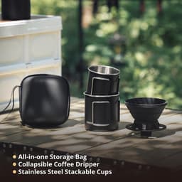 Draagbare Koffie Zetter - Opvouwbare Druppelset - Reizen Kamperen - Compact Opvouwbaar Ontwerp - 2 Koppen Capaciteit - Zwart — thumbnail 3