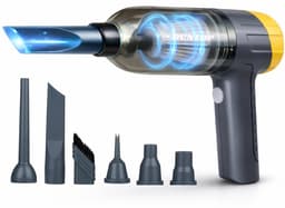 Dunlop Auto Stofzuiger Draadloos - Handstofzuiger met 5 Opzetstukken - USB-C Oplaadbare Auto Stofzuiger Snoerloos - Kruimeldief met 12000Pa Zuigkracht en Blaas Functie - Grijs/Geel — thumbnail 1