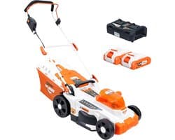 Accu grasmaaier - Elektrische maaier - Gazon onderhoud - Dubbele accu systeem - 37 cm maaibreedte - Oranje