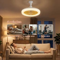 MUPOO Plafondventilator met Licht E27 - 360° Roteerbaar - Dimbaar - Ø 25cm - 3 Kleurtemperatuur & Snelheden - Eenvoudige Montage - Mini Ventilatorlamp voor Kinderkamer & Hal - Geel — thumbnail 5
