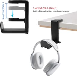 Draaibare hoofdtelefoonstandaard, verstelbare klemhouder voor hoofdtelefoons, hoofdtelefoonhaak voor onder het bureau met 360 graden draaifunctie en kabelclip. — thumbnail 2