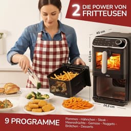 Heteluchtfriteuse met Dubbele Kamer 11L Verticaal XL 2460W Digitale Programma's — thumbnail 3