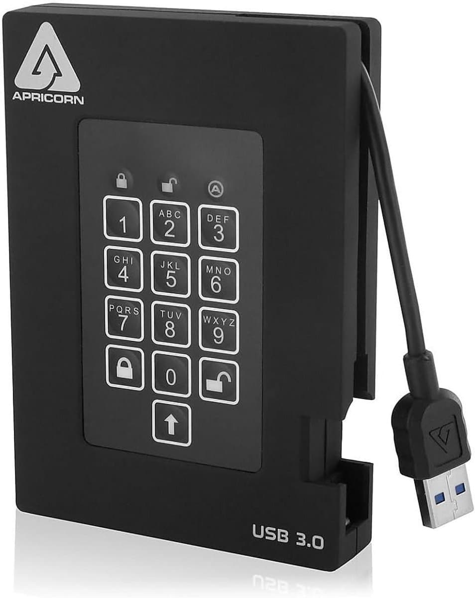 1TB Externe USB 3.0 Beveiligde Harde Schijf met Hardware Encryptie en Pintoegang — afbeelding 1