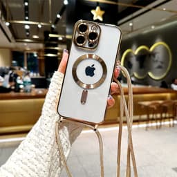 Magsafe Silicone Hoes met Koord / Touwtje & camera Protection GLass - Goud Geschikt voor iPhone 17 Pro Max — thumbnail 1