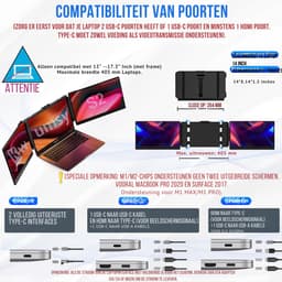 Quvo® Professionele Portable Monitor Pro 2024 - Full HD - 13” / 17.4” Tri-Screen - Laptop Scherm Uitbreider - Inclusief Beschermhoes en Kabels - Blauw - 35cm x 21cm x 3cm — thumbnail 2
