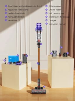 Steelstofzuiger Draadloos - Zonder Zak - Met 3 Opzet Stukken - Snoerloze Stofzuiger - Handheld - 500W - 48 KPA Zuigkracht -1.2 Liter Stofbak - Verwijderbare Accu — thumbnail 5
