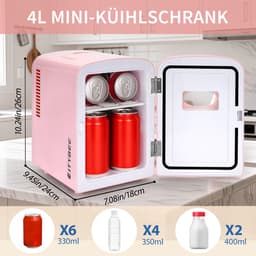 Glitzerlife - Mini Koelkast 4L - Draagbare koelkast 12V 230V - Stil 25dB - Thermo-elektrische koeling tot 18°C onder omgeving - ideaal voor auto, kamer, camping, camper, kantoor en reizen- Roze — thumbnail 3