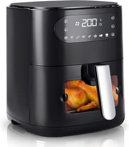 Glitzerlife - Airfryer Heteluchtfriteuse Friteuse - 6L kijkvenster 7 programma's - 11 functies touchscreen timer - 10 x bakpapier voor familiekeuken - 1500W stille anti-aanbak gezinskeuken - Zwart — thumbnail 1