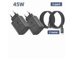 2 Stuks 45W Super Snel Lader Adapter + 2 Meter 60W gevlochten Extra Stevige USB C Kabel Naar Compatible lightning Poort - Geschikt voor iPad en iPhone X/11/12/13/14 Oplader Set 1 Meter