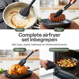 Airfryer Accessoireset 10-delig – Siliconen Bakjes, RVS Rekken, Spiesenrek, Tang, Spatel & Bakkwast – Geschikt voor Dual Zone Airfryer 7-10L – Vaatwasserbestendig & Hittebestendig 230°C — thumbnail 3