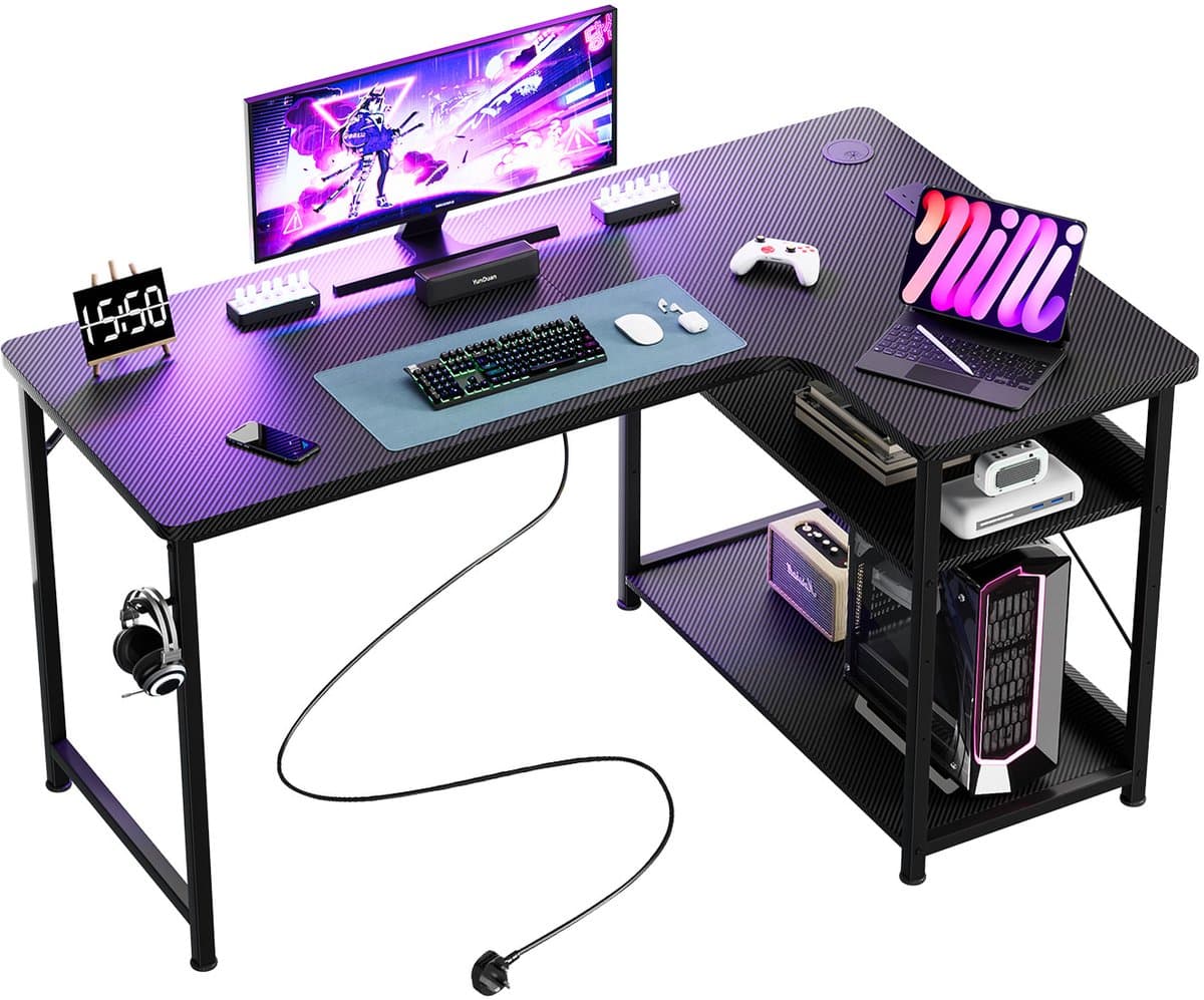 COMHOMA - Hoekbureau L-vorm 120 cm - Met USB Oplaadpoort en Stopcontact - Zwart — afbeelding 1