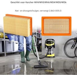 3 stuks stofzuigerfilters - Vervangend plat geplooid filter - Geschikt voor Karcher MV4 MV5 MV6 WD4 WD5 WD6, WD4P WD5P WD6P nat- en droogstofzuigers — thumbnail 5