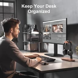 Walnoothout Hoofdtelefoonstandaard, Natuurlijk Houten Desktop Hoofdtelefoonhouder met Opbergbasis, Geschikt voor AirPods Max, Beats, Bose, Sony, Sennheiser, Gaming, enz — thumbnail 5