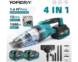 Lunekiss 1500W 4‑in‑1 Draadloze Stofzuiger – 12KPA – 650ml – Compatibel met Makita‑Accupin – Inclusief 2 Batterijen