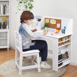Kinderschreibtisch set met stoel - kinderbureau met opbergruimte, legplanken & prikbord - vanaf 3 jaar - wit — thumbnail 3