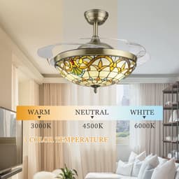Plafondventilator met Licht en 6 Snelheden Tiffany Stijl Dimbaar — thumbnail 1