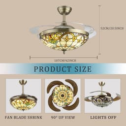 Plafondventilator met Licht en 6 Snelheden Tiffany Stijl Dimbaar — thumbnail 4
