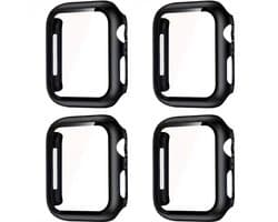 Zwart smartwatch screenprotector met geïntegreerde case 41 mm serie 7 / 8 / 9 geschikt voor Apple Watch dames en heren set van 4 stuks pc frame met gehard glas beschermhoes volledig omsluitend casual design