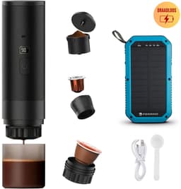Best Active - 3-in-1 Draagbare Koffiemachine - Inclusief 10.000 mAh Solar Powerbank - Draagbaar Koffiezetapparaat - Cups en Gemalen Koffie - Draagbaar en Oplaadbaar - Espressomachine - Zwart — thumbnail 1