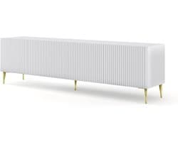 TV meubel - Dressoir laag - Woonkamer opbergen - Gefreesde fronten - 200 cm breed - Wit mat