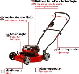 Einhell Accu Grasmaaier GE-CM 36/48 Li M Solo - Power X-Change - 36 V/Li-ion - Maaibreedte: 48 cm - Dubbele Twin-Pack-technologie - Maaihoogte: 25-75 mm - Mulching functie - Excl. accu en lader — thumbnail 2