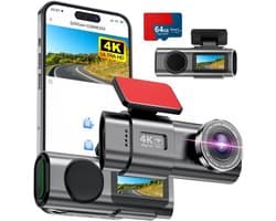Dashcam - 4K HD - 64GB - Voor auto - Voor en Achter Camera - G-Sensor - Timelapse Functie - Dual Dashcam