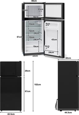 OKWISH Minikoelkast – 92 L Met Vriesvak – 42,5 x 42,5 x 102 cm – RVS En Glas – Zwart – Voor Keuken En Kantoor — thumbnail 4
