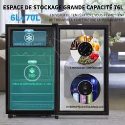 OKWISH Mini Koelkast – Stil En Energiezuinig – Roestvrij Staal – Met Vriesvak En Ledverlichting– 76 L – Zwart — thumbnail 4