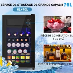 OKWISH Mini Koelkast – Stil En Energiezuinig – Roestvrij Staal – Met Vriesvak En Ledverlichting– 76 L – Zwart — thumbnail 3
