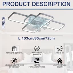 Moderne Rechthoekige Plafondventilator Met LED Verlichting Dimbaar Afstandsbediening Stille Slaapkamer Woonkamer — thumbnail 2