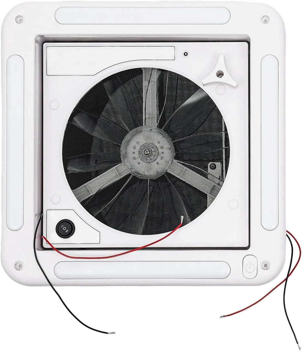 Premium - 12V 8W RV Ventilatieventilator - LED-licht - IP68 Waterdicht - 6 Snelheden - Handmatige bediening - 28x28cm - Caravan Dakafzuigventilator - Ventilatiesysteem - Geschikt voor campers - Wit model — afbeelding 1