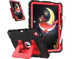 iPad Kids Case 11 inch 2025 10.9 inch 2022 Rugged Volledig Omsloten Beschermhoesje met Kickstand Zwart-Rood
