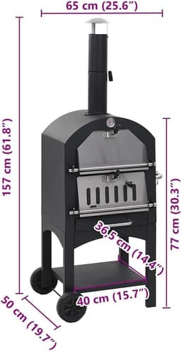 Pizzaoven Houtskool - Buitenoven - Authentiek Bakken - Met Pizzasteen - 50x65x157 cm - Zwart — thumbnail 5