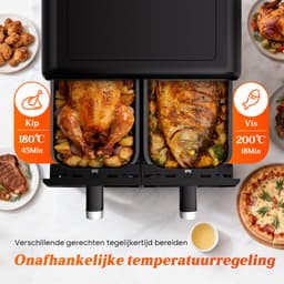 Dubbele Airfryer XXL 10L (2×5L) – 8 Automatische Programma’s – Grote Capaciteit voor 6 Personen – 2500W Krachtig Vermogen – Dual-Zone 2 Manden met SYNC Technologie – Gezond Frituren Zonder Olie – Met Kijkvenster – Zwart — thumbnail 5